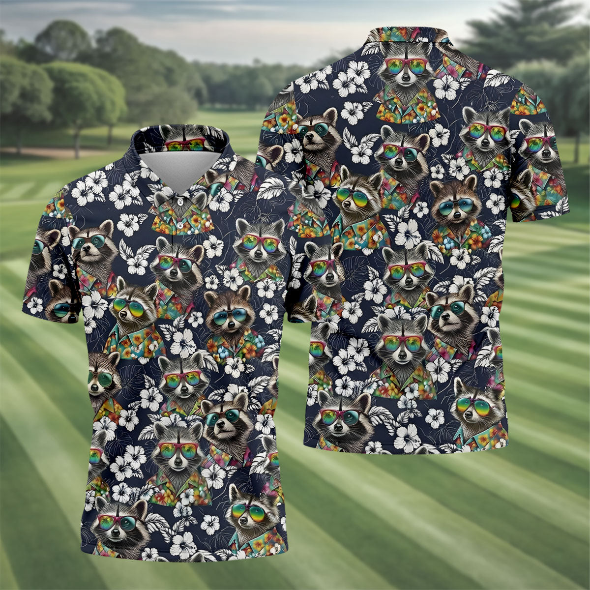 Raccoon Sunglasses Floral Tropical Hawaiian Shirt, Shirt For Men, Tropical Button Up Shirt