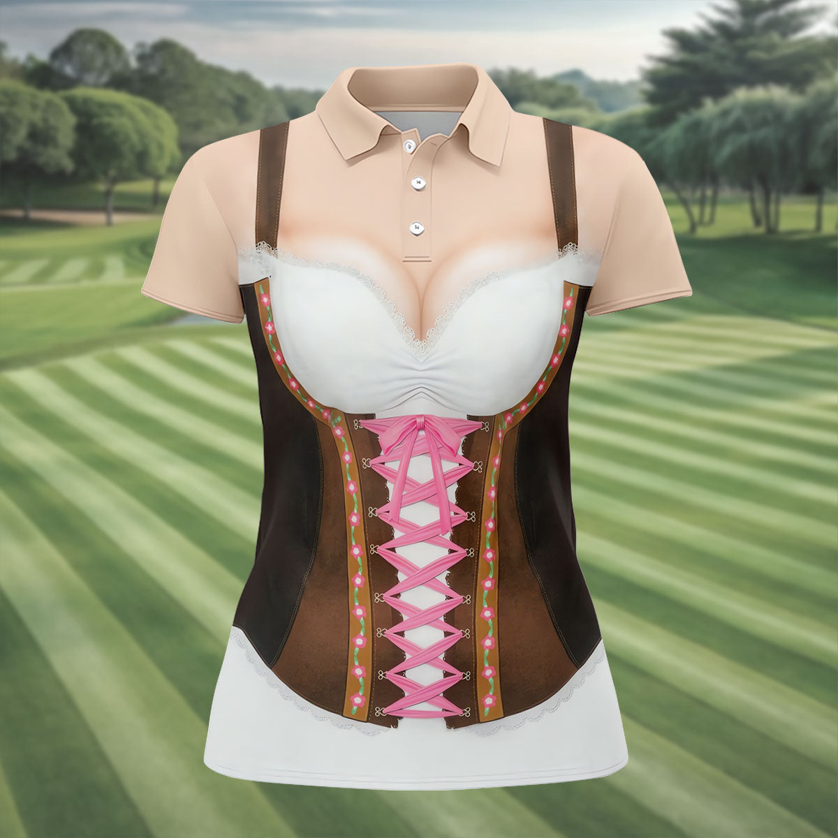 Funny Oktoberfest Dirndl Costume Polo Shirt, Womens Golf Apparel, Womens Golf Polo