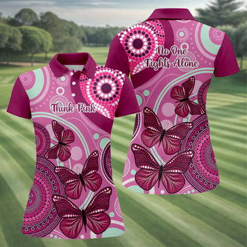 Think Pink No One Fights Alone Breast Cancer Shirt, Women’s Golf Polo, Ladies Golf Top