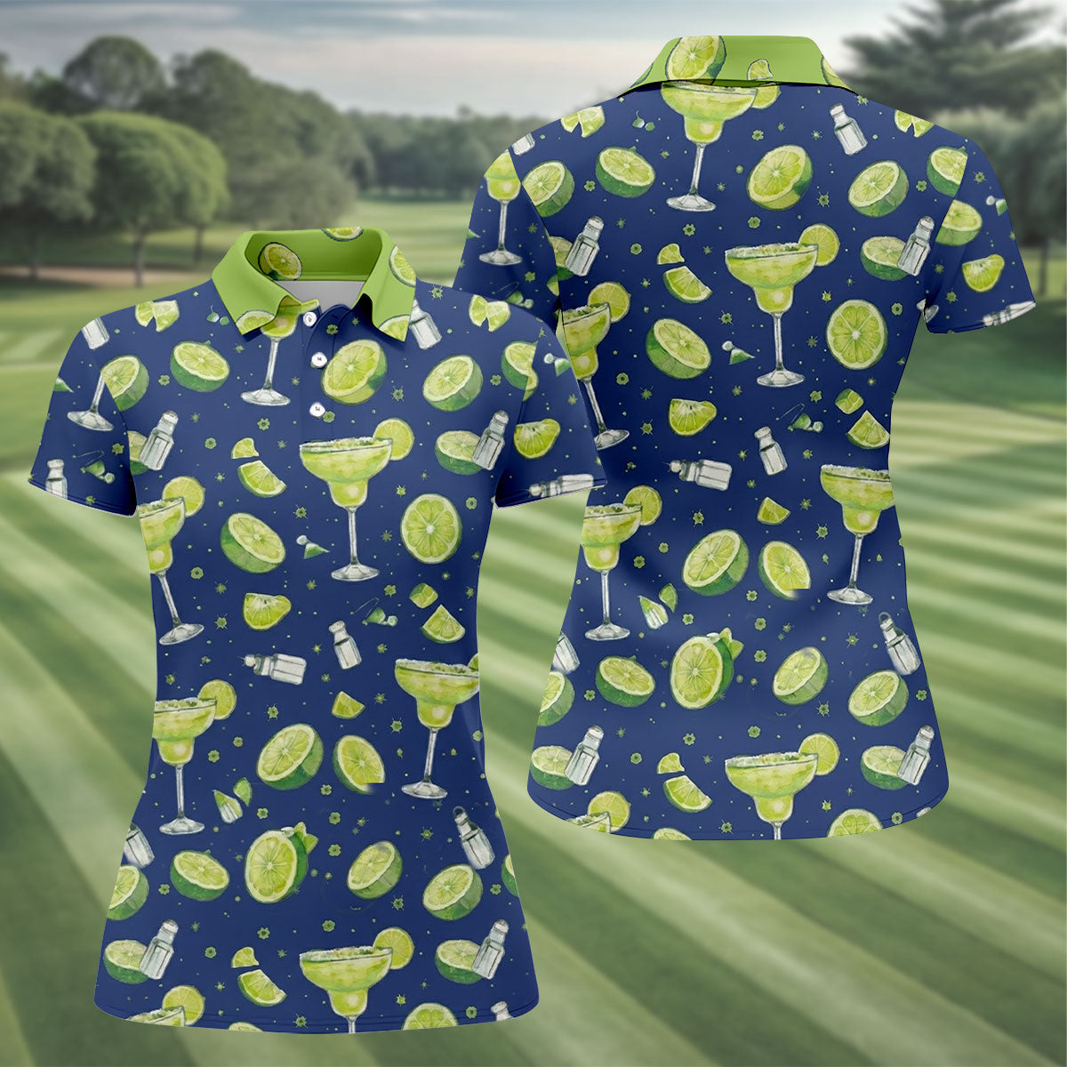Margarita Cocktail Golf Shirt, Tropical Lime Drink Pattern, Golf Shirt For Women