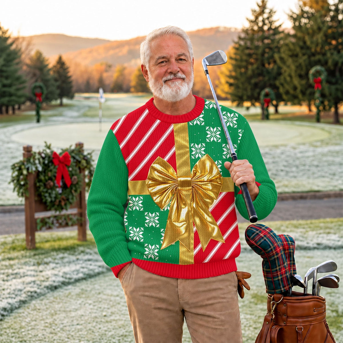 Gold Bow Gift Wrap Ugly Christmas Sweater, Funny Christmas Sweaters, Christmas Gifts