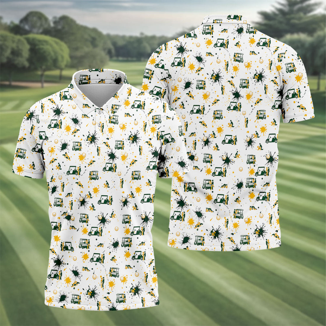Funny Golf Cart Adult Humor Pattern Polo Shirt, Golf Polo Shirts For Men, Mens Golf Apparel