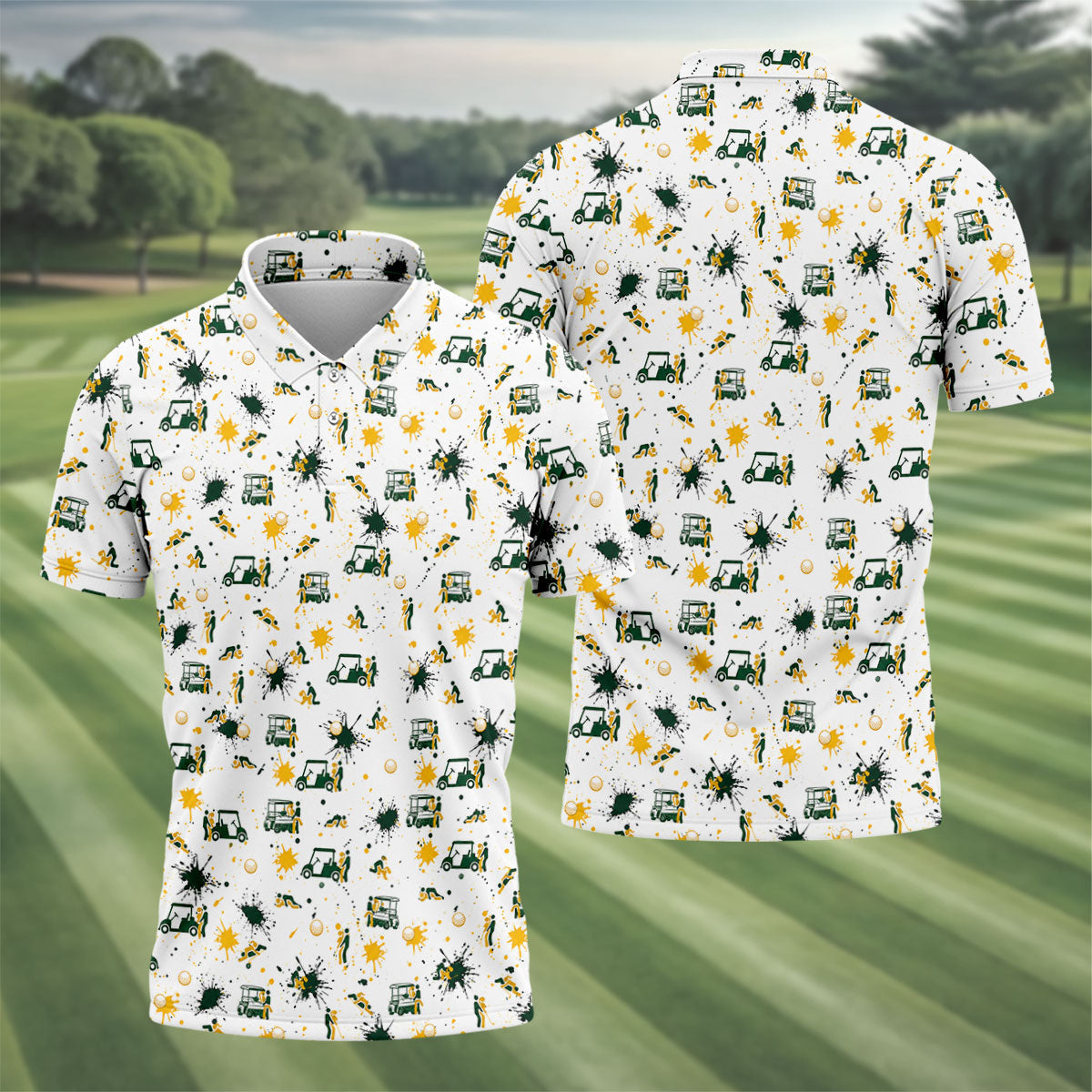 Funny Golf Cart Adult Humor Pattern Polo Shirt, Golf Polo Shirts For Men, Mens Golf Apparel