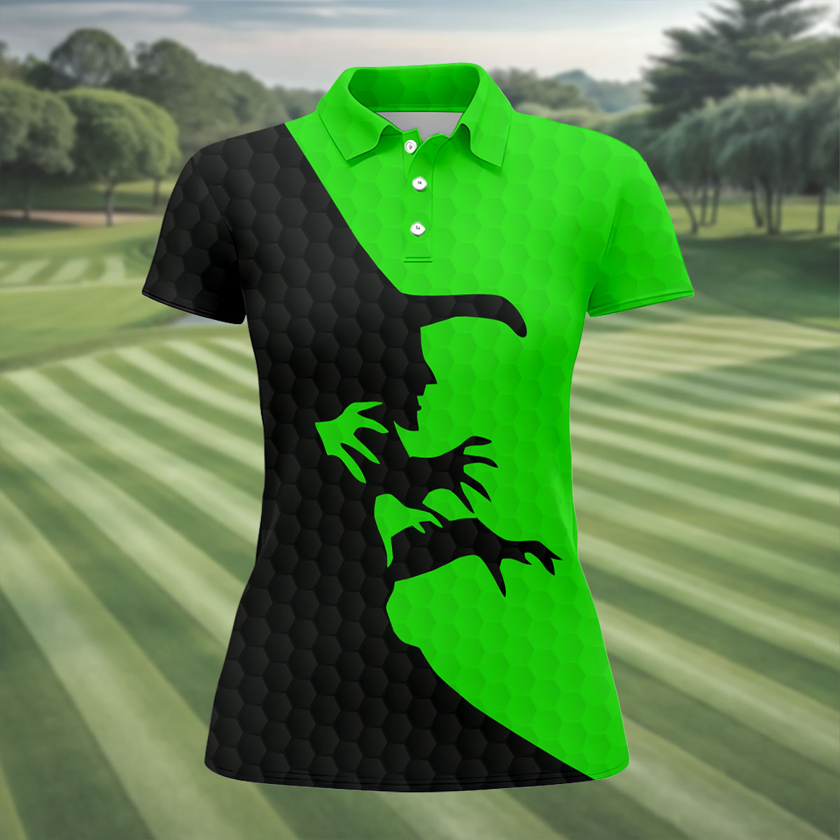 T-Rex Silhouette Halloween Golf Polo Shirt, Women's Golf Apparel, Ladies Golf Shirt