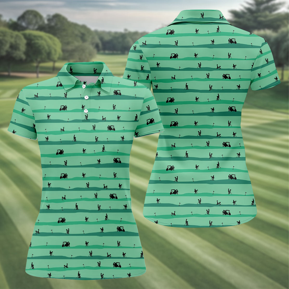 Funny Golf Couple Silhouette Pattern Polo Shirt, Golf Tops For Women, Ladies Golf Shirts
