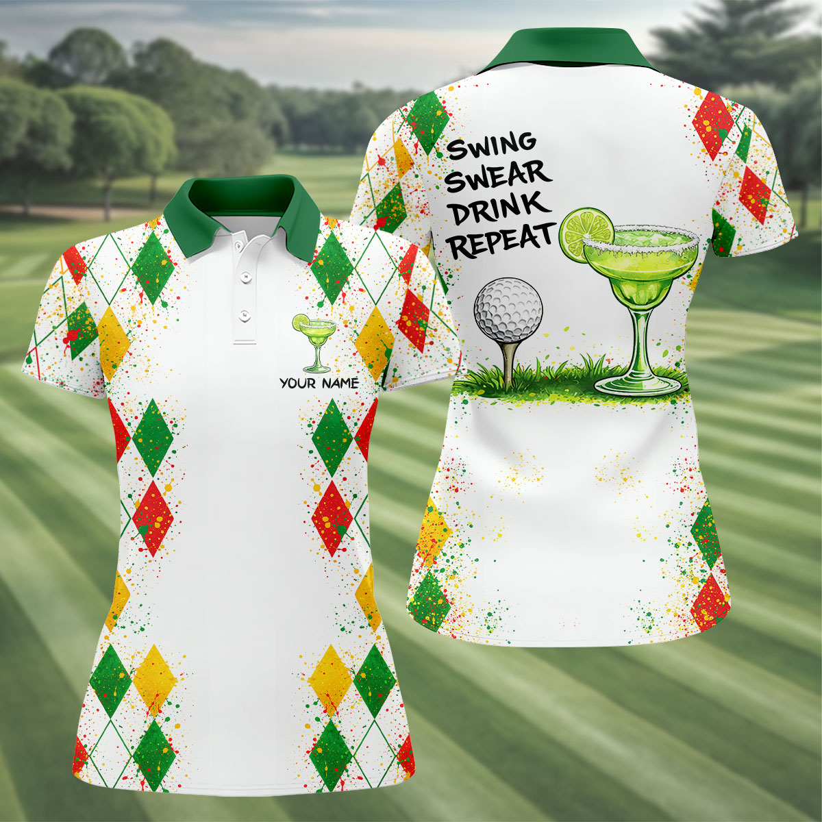 Swing Swear Drink Repeat Margarita Cocktail Cinco De Mayo Celebration Fiesta Themed Golf Shirt For Women
