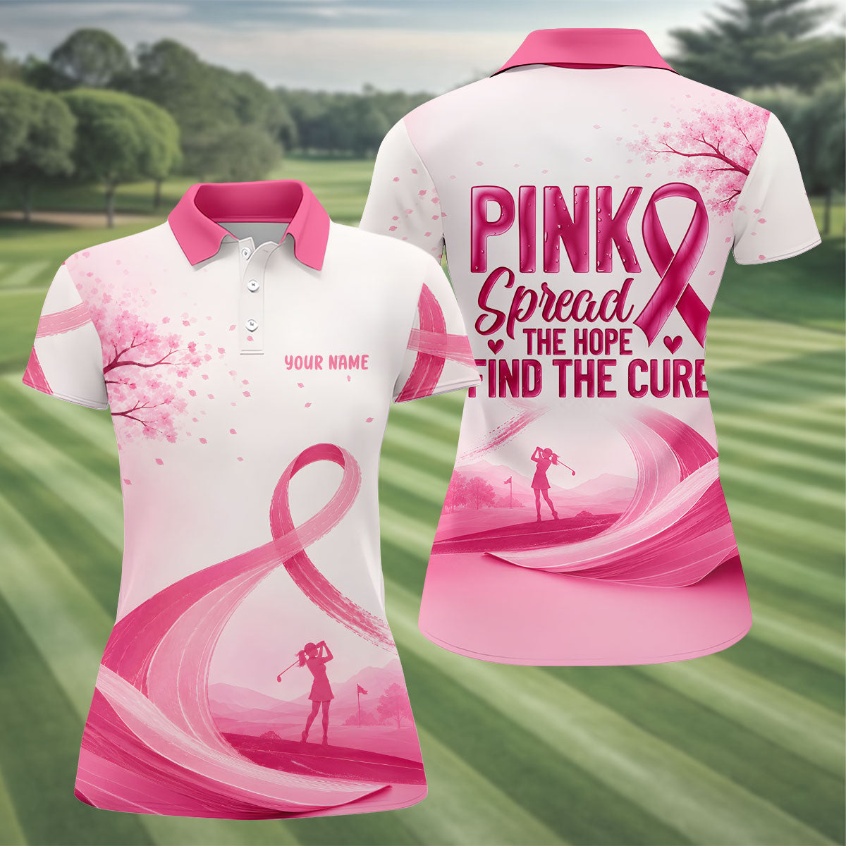 Custom Pink Spread Hope Find Cure Breast Cancer Golf Polo Shirt, Ladies Golf Tops, Women’s Golf Polo