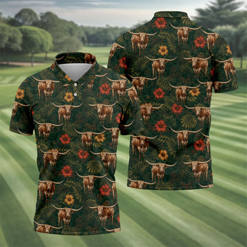 Texas Longhorn Tropical Pattern Golf Polo Shirt, Men's Golf Shirt, Hawaiian Golf Shirt