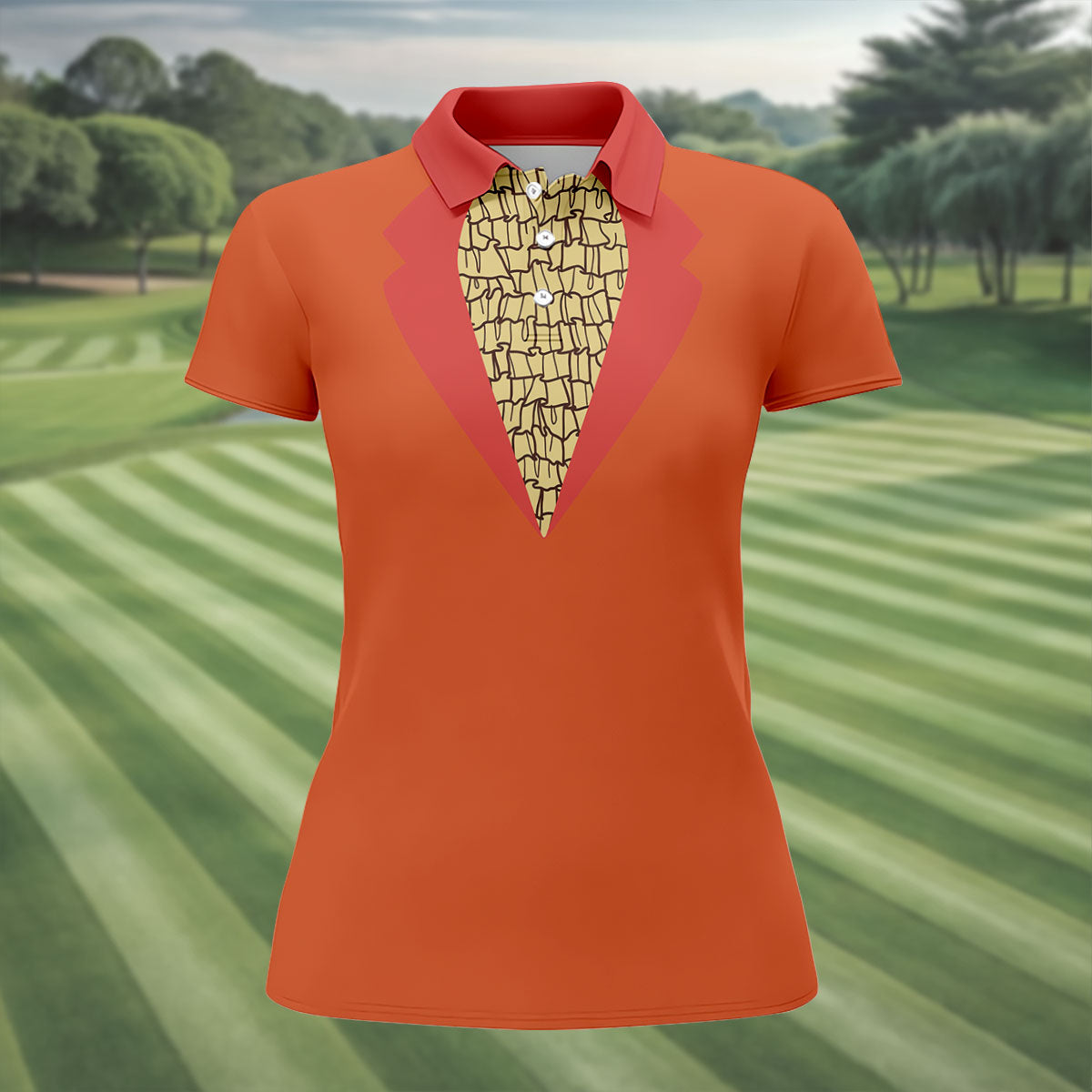 Orange Tuxedo Fun Women's Golf Shirts, Retro Golf Shirt, Ladies Golf Tops