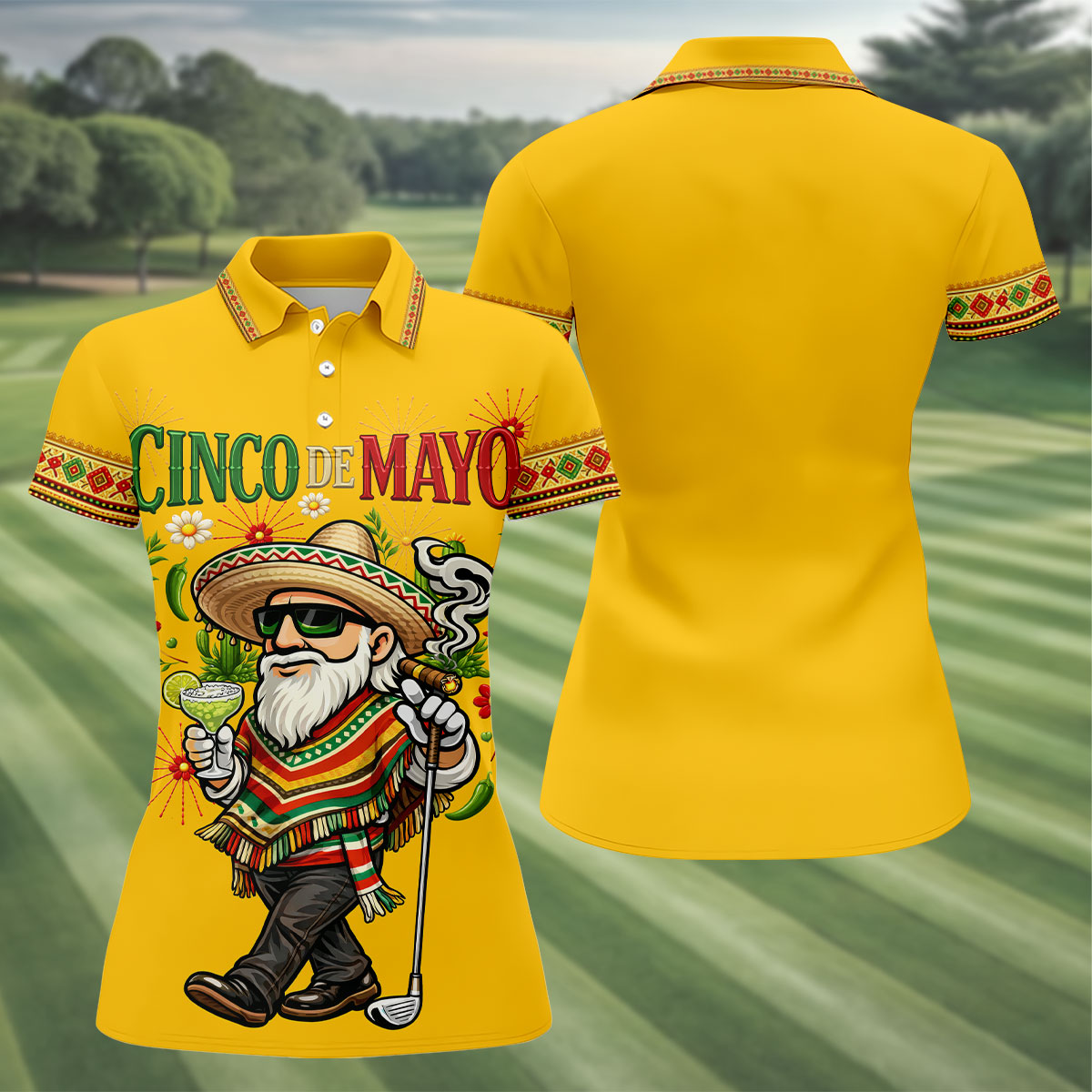 Margarita Man Cinco De Mayo Celebration Yellow Golf Shirt, Fiesta Theme Golf Shirt For Women