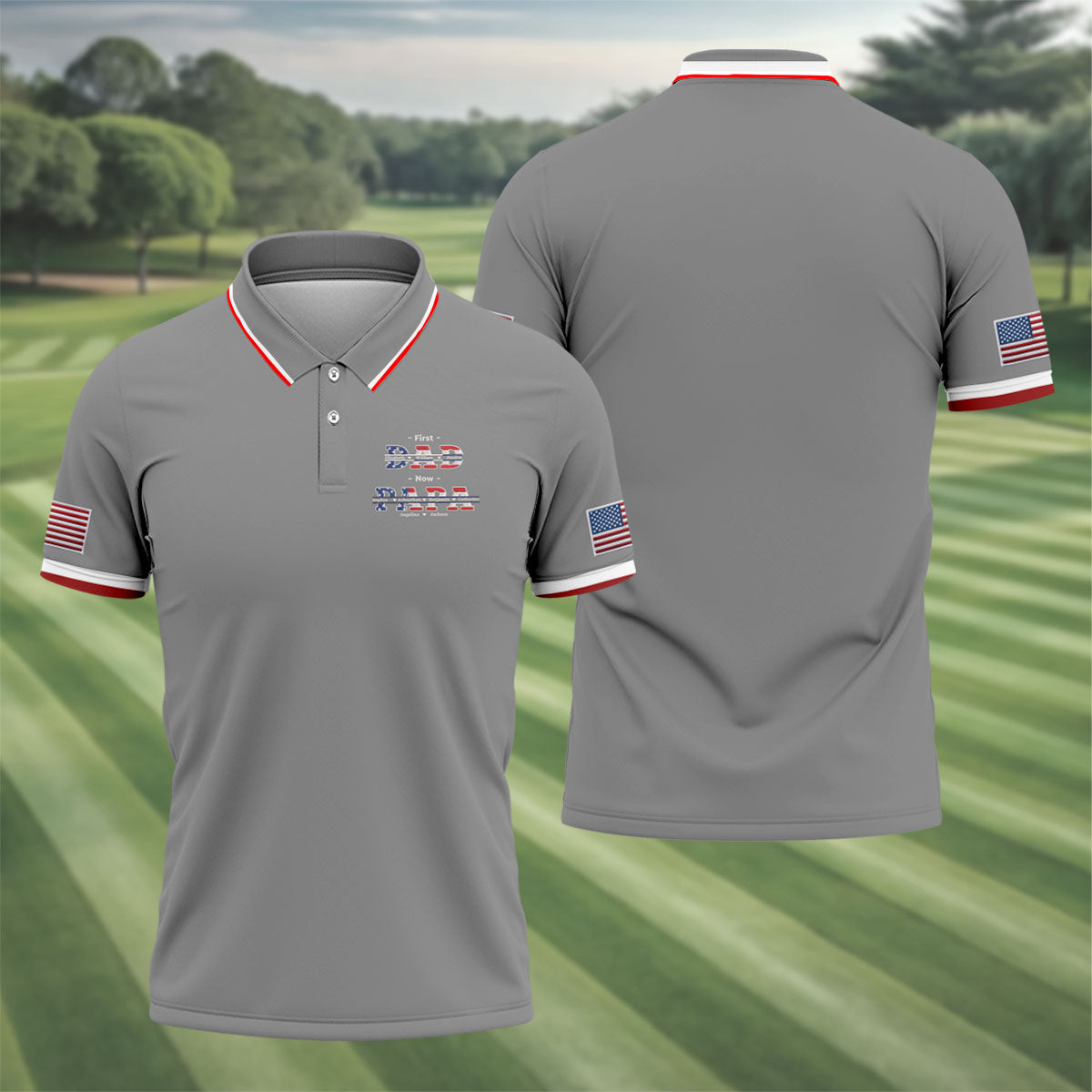 Gray First Dad Now Grandpa Golf Polo Shirt, Mens Golf Polo, Printed Golf Shirts