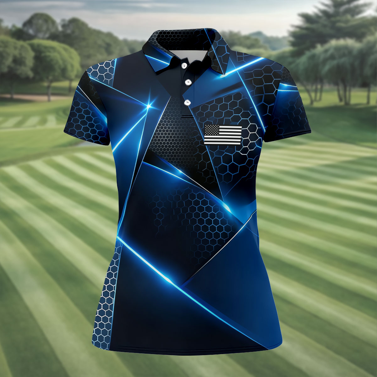 Black And Blue Gradient Patriotic Golf Shirt, 250 Years 4th Of July Golf Shirt For Women