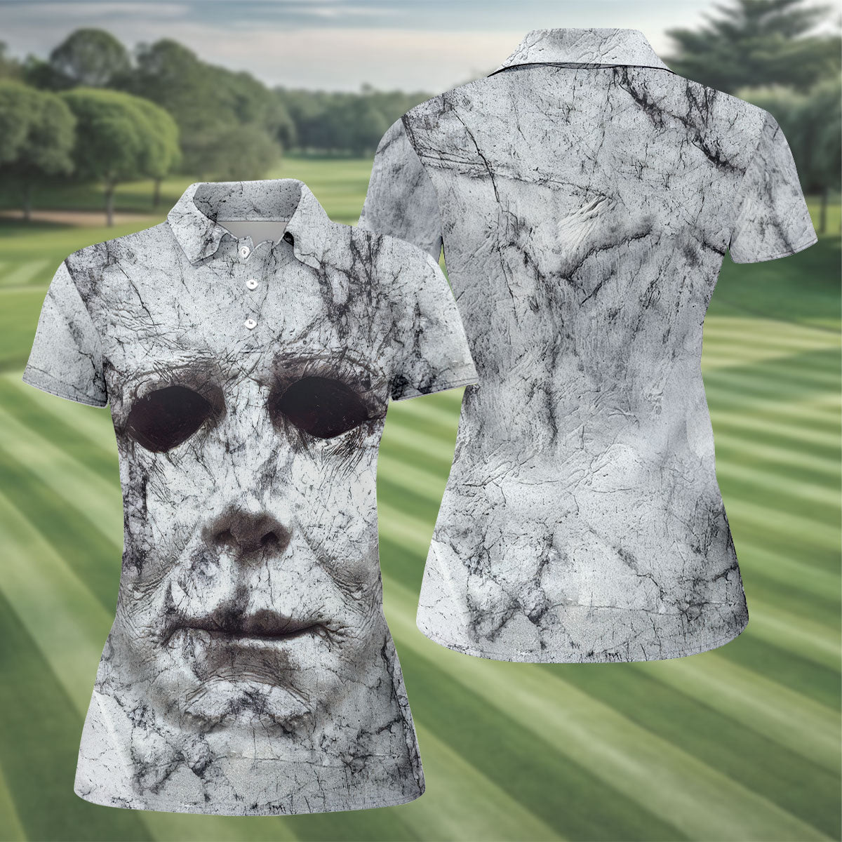 Halloween Michael Myers Horror Face Ladies Golf Polos, Horror Cosplay Women's Golf Tops, Halloween Golf Shirt