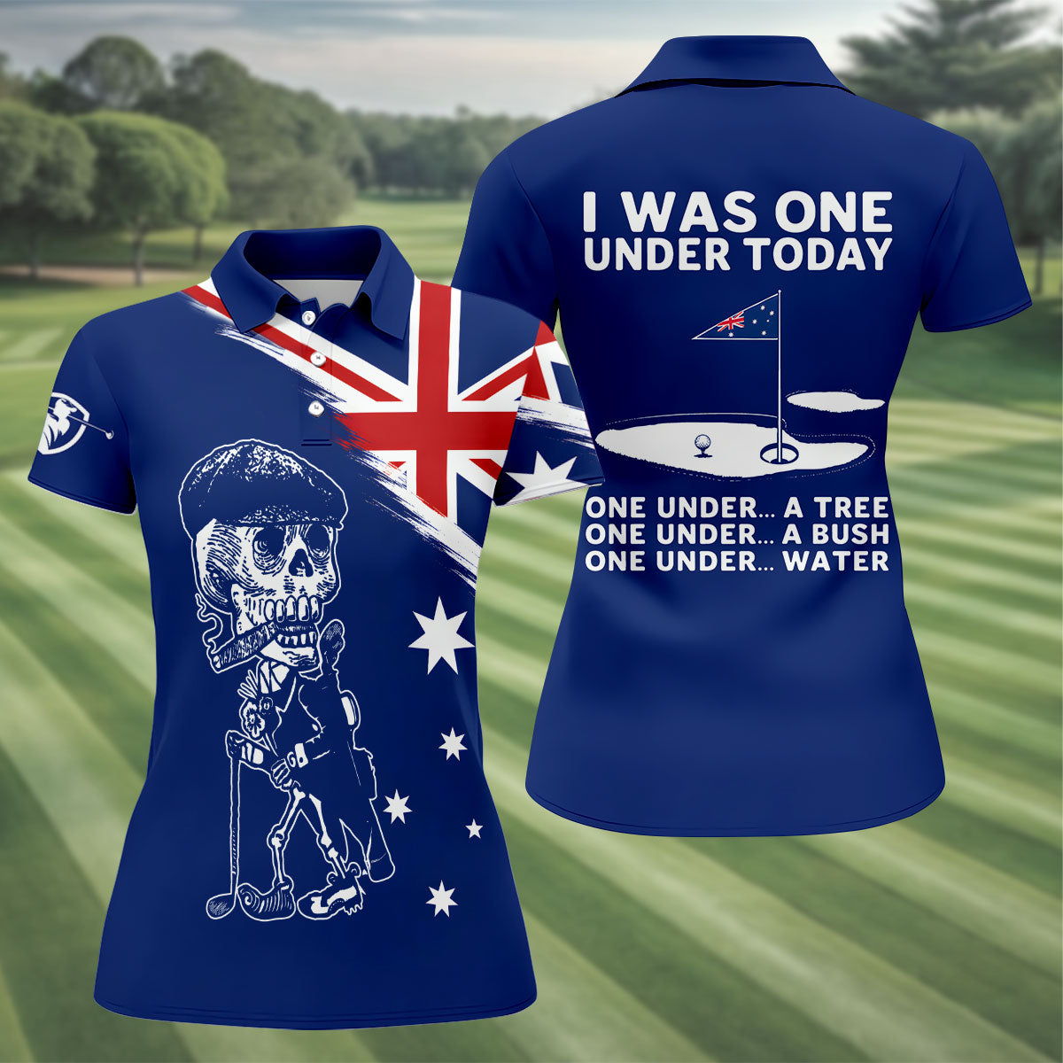 I Was One Under Today Skeleton Golfer Australia Flag Print Ladies Golf Tops, Golf Shirt For Women