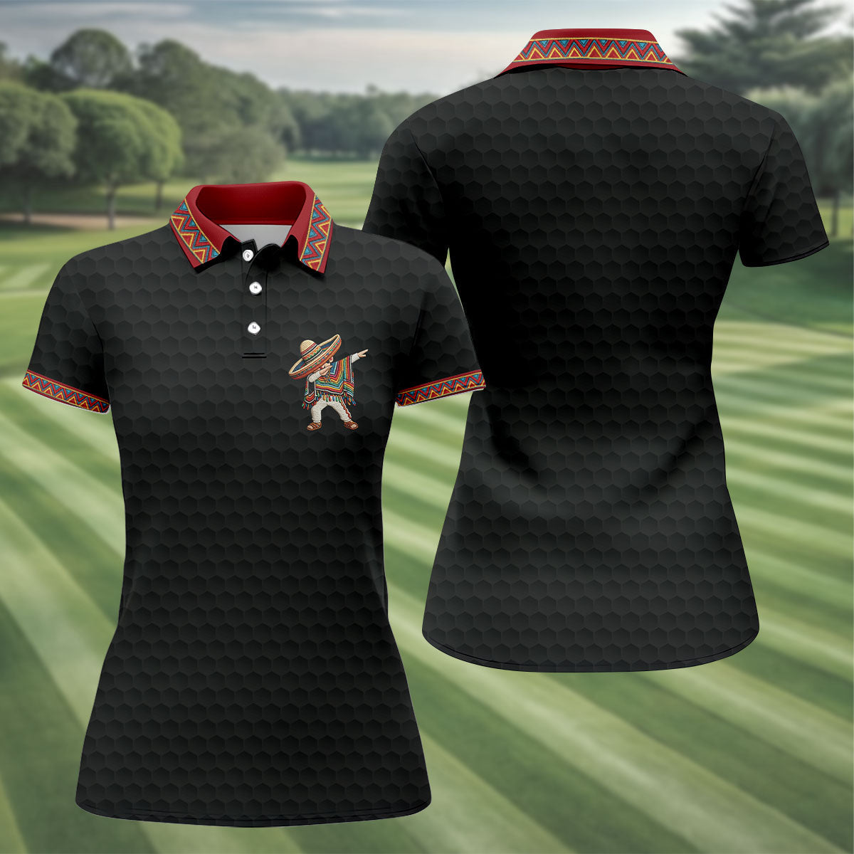 Cinco De Mayo Celebration Golf Ball Pattern Black Golf Shirt, Golf Shirt For Women