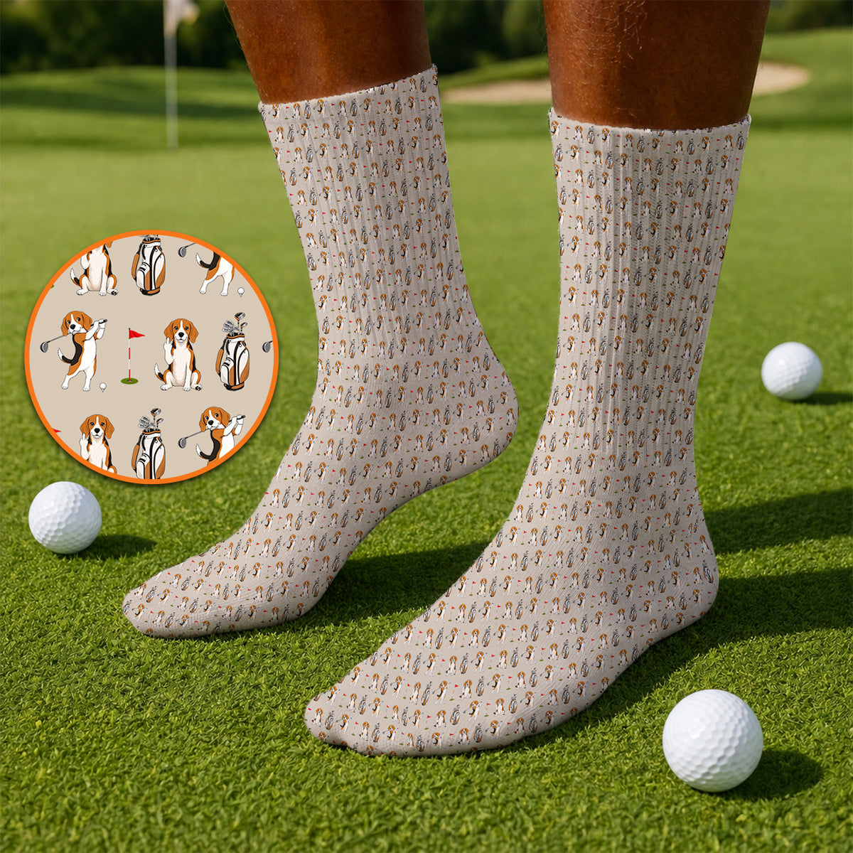 Beagle Golf Pattern Golf Socks, Hunting Dog Golf Sock, Funny Golf Gift For Golfer