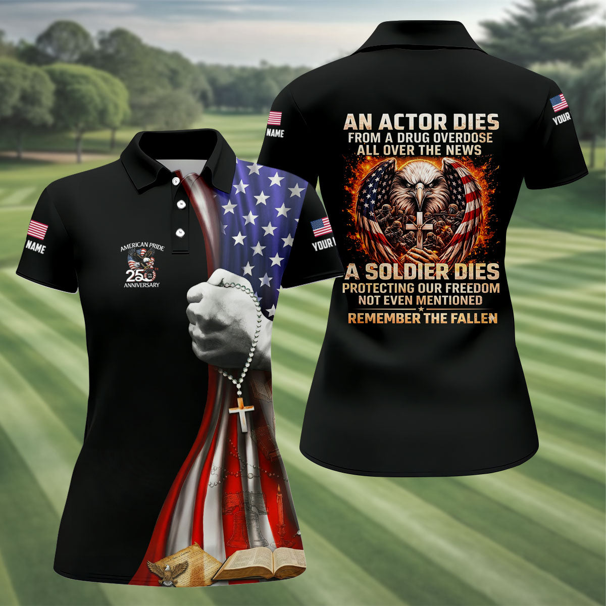 Remember The Fallen Veteran Memorial Patriotic 4th Of July Golf Shirt, 250th Anniversary Golf Shirt For Women