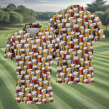 Oktoberfest Beer Glass Pattern Polo Shirt, Mens Golf Polo, Golf Polo Shirts For Men