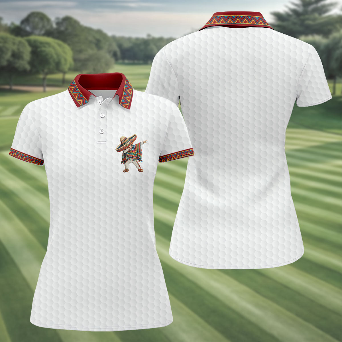 Cinco De Mayo Celebration Golf Ball Pattern White Golf Shirt, Golf Shirt For Women