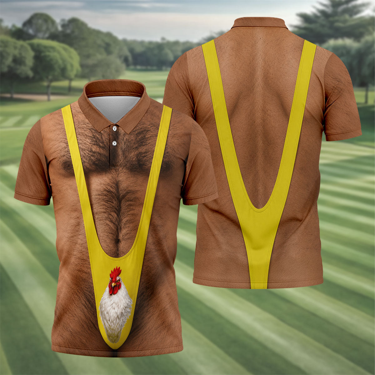 Funny Chicken Yellow Singlet Body Golf Shirt, Mens Golf Polo, Printed Golf Shirts