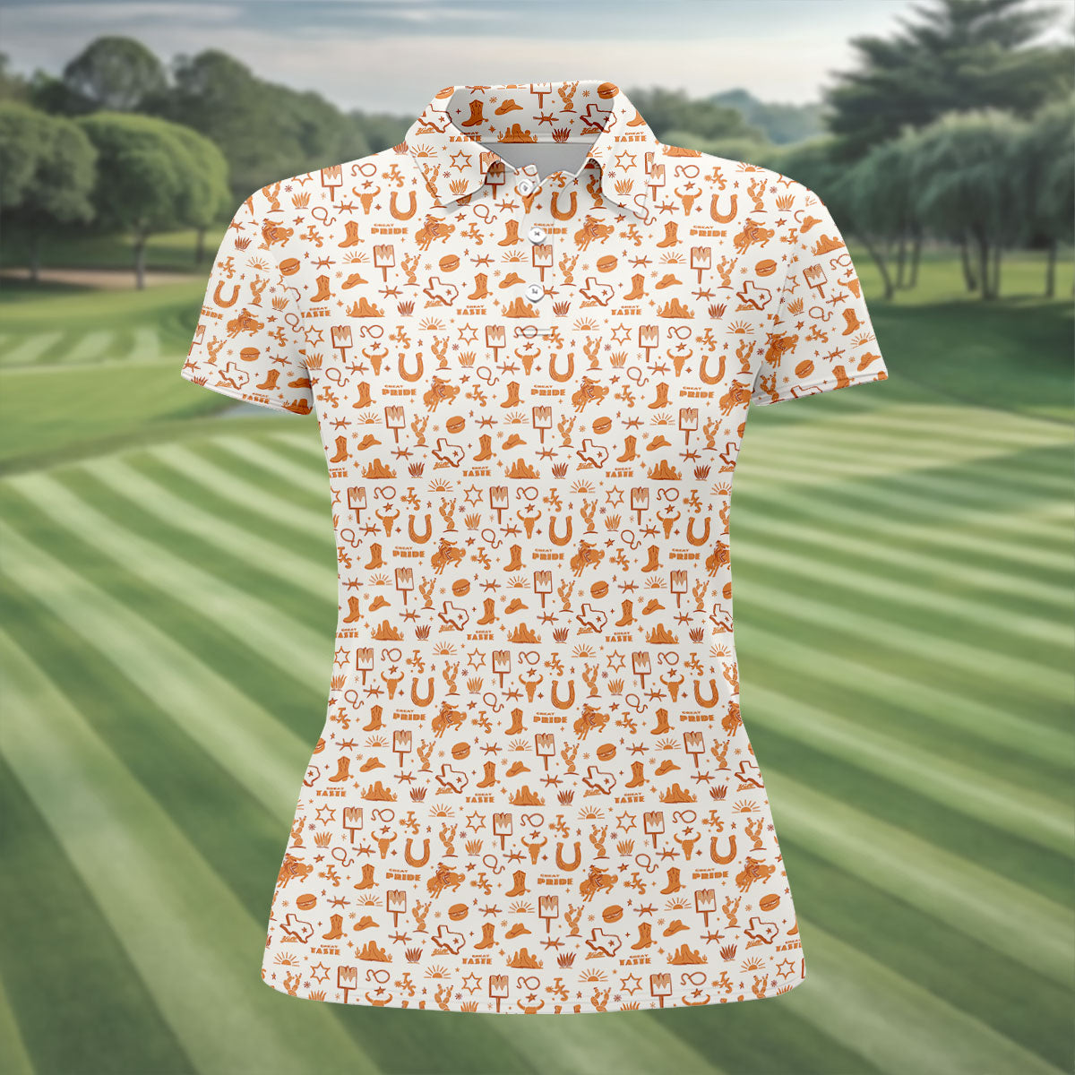 Texas Cowboy Western Pattern Golf Polo Shirt, Ladies Golf Shirts, Hawaiian Golf Shirt