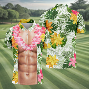 Light Skin Tropical Muscle Chest Hawaiian Golf Polo Shirt, Hawaiian Golf Shirt, Men's Golf Shirt