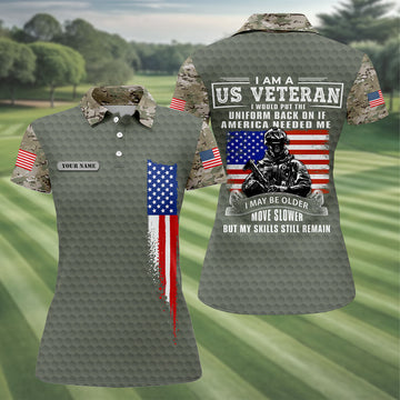 I Am A US Veteran American Flag Camo Golf Shirt, 250 Years 4th Of July Golf Shirt For Women
