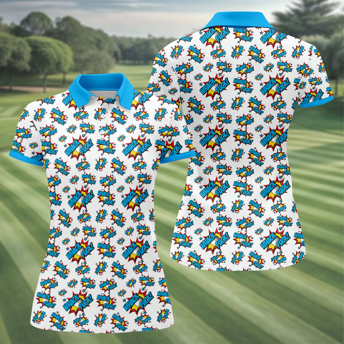 Funny Whack F*ck Comic Golf Ball Polo Shirt, Ladies Golf Shirts, Golf Polo For Women