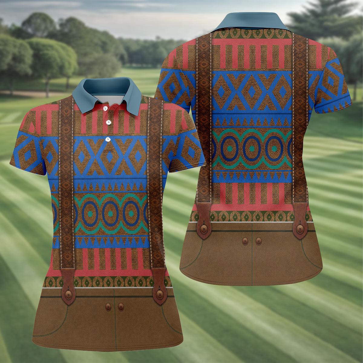 Tribal Suspender Pattern Halloween Golf Polo Shirt, Golf Polo For Women, Printed Golf Shirt