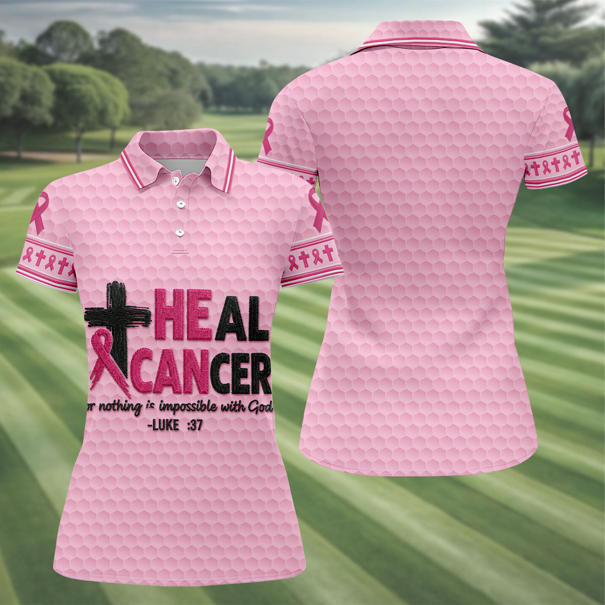 Heal Cancer Faith Pink Breast Cancer Awareness Shirt, Womens Golf Polo, Golf Shirts For Women