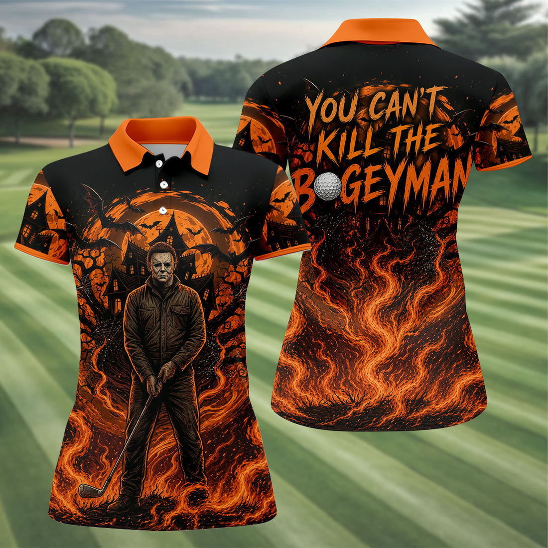 You Can't Kill The Bogeyman Halloween Golf Polo Shirt, Horror Character, Womens Golf Tops
