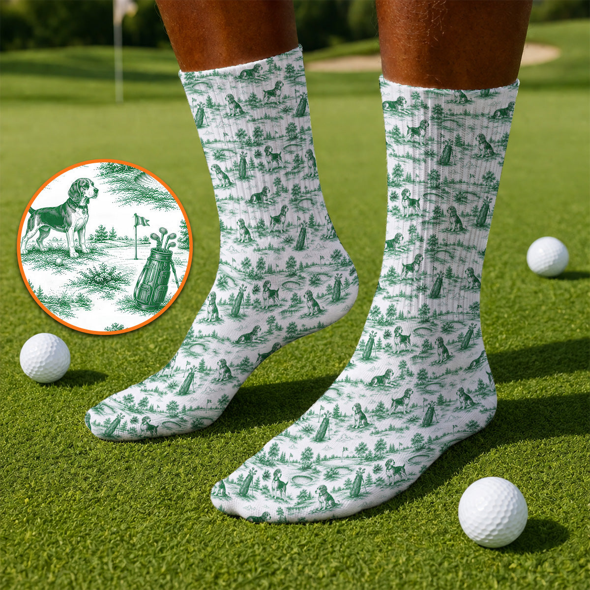 Beagle Toile De Jouy Golf Sock, Vintage Dog Pattern Golf Socks, Beagle Lover Golf Gift