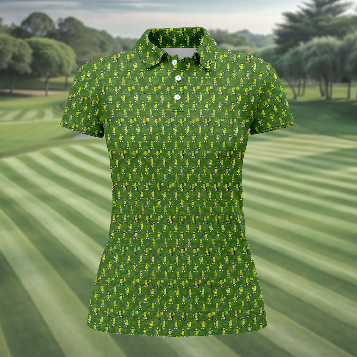 Funny Hole In One Pickle Golf Pattern Polo Shirt, Women’s Golf Polo, Golf Shirts For Women