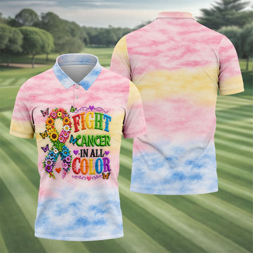 Fight Cancer In All Color Floral Ribbon Polo Shirt, Mens Golf Polo, Printed Golf Shirts