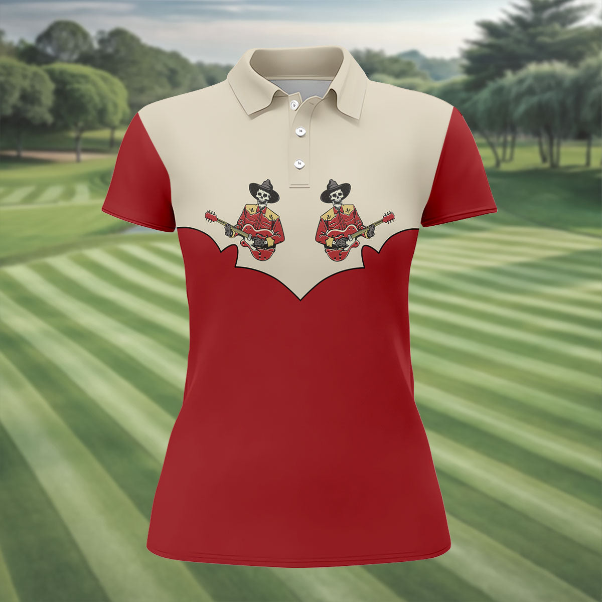 Western Skeleton Guitar Golf Polo Shirt, Women's Golf Polo, Golf Shirts For Women