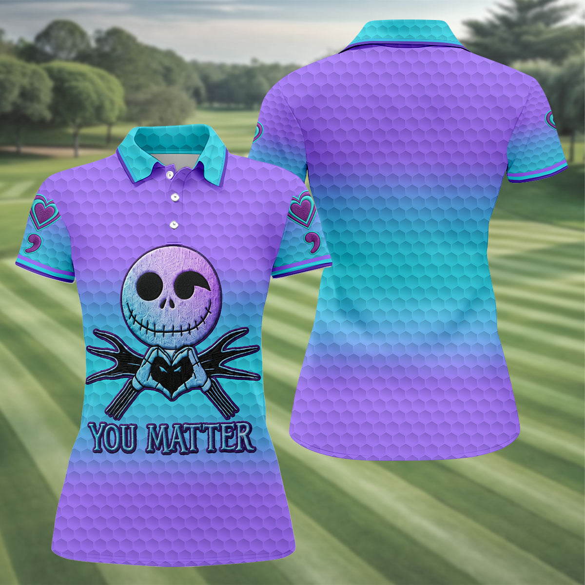 You Matter Suicide Prevention Skeleton Heart Hand Golf Shirts For Women, Women’s Golf Polo