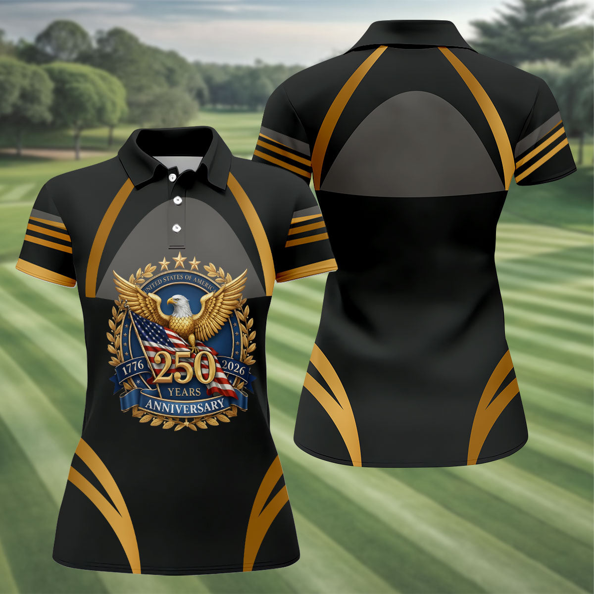 250 Years Anniversary Bald Eagle US Flag Patriotic Golf Shirt, 4th Of July Golf Shirt For Women