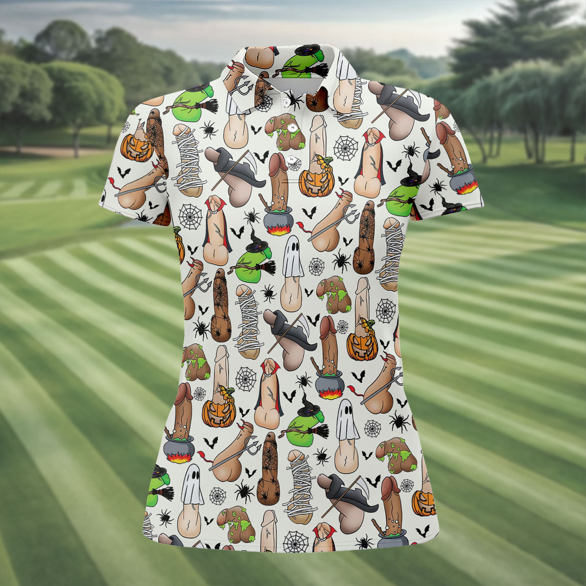 Funny Adult Halloween Pattern Golf Polo Shirt, Ladies Golf Tops, Golf Shirts For Women