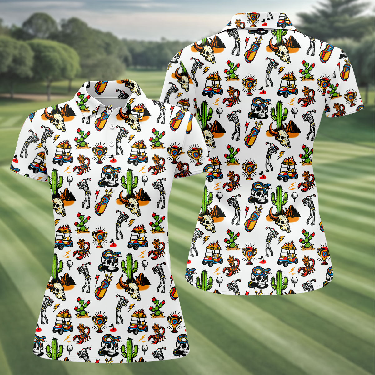 Southwestern Golf Icons Pattern Polo Shirt, Women’s Golf Apparel, Ladies Golf Top
