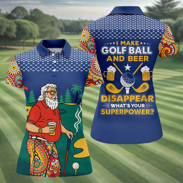 Funny Bearded Golfer Beer Lover Paisley Sleeve Golf Polo, Ladies Golf Shirts, Women’s Golf Apparel