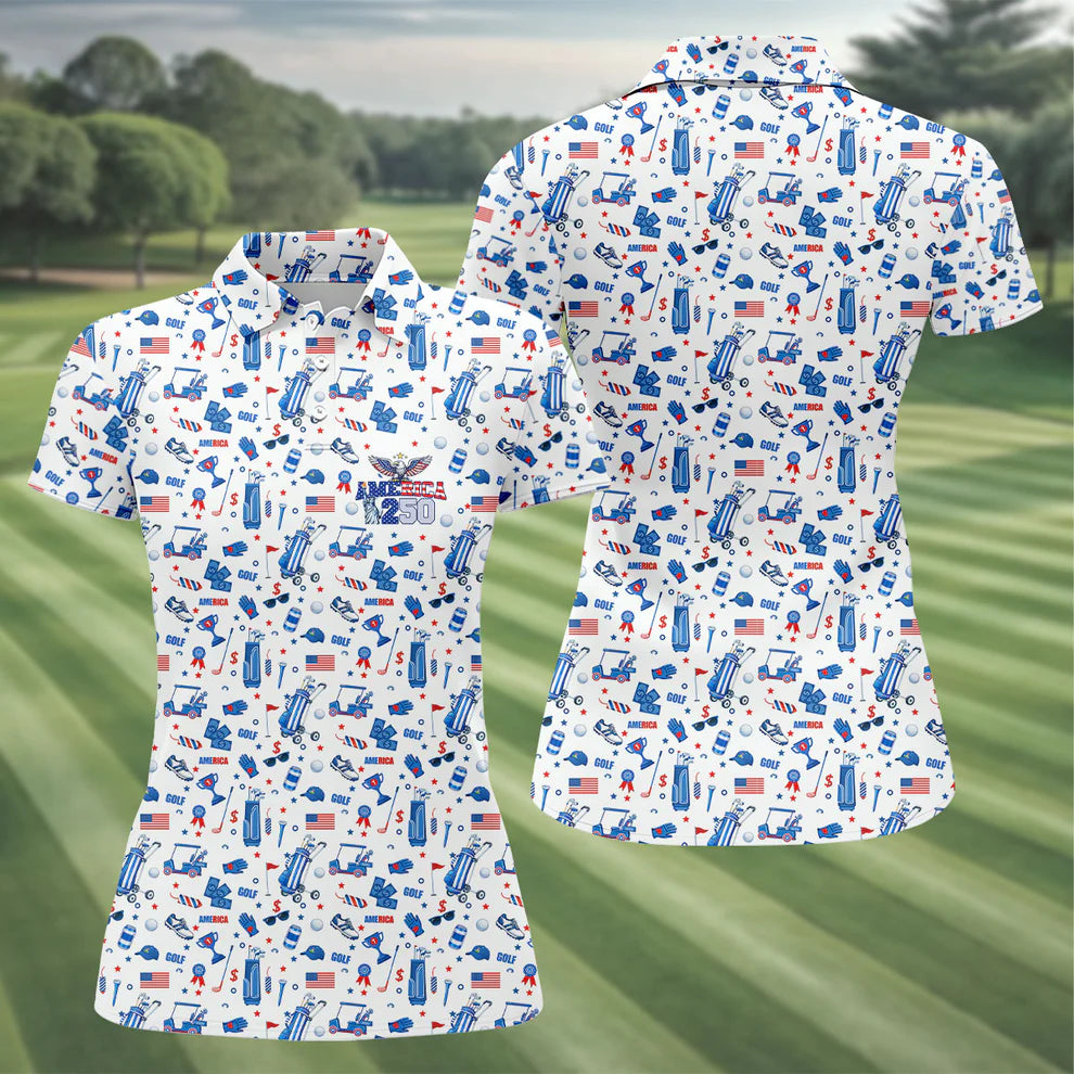 America 250 Years Patriotic Golf Shirt, American Symbols 4th Of July Golf Shirt, Golf Shirt For Women