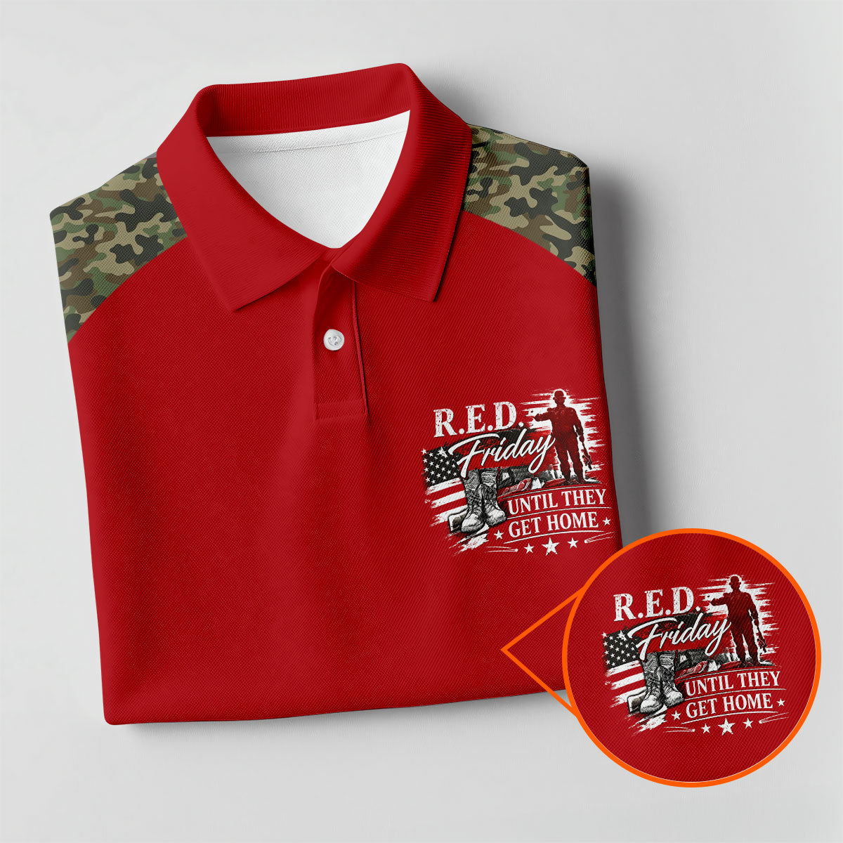 RED Friday Untill They Get Home Red Camo Golf Shirt, Veteran Memorial 250 Years Polo Shirts For Men