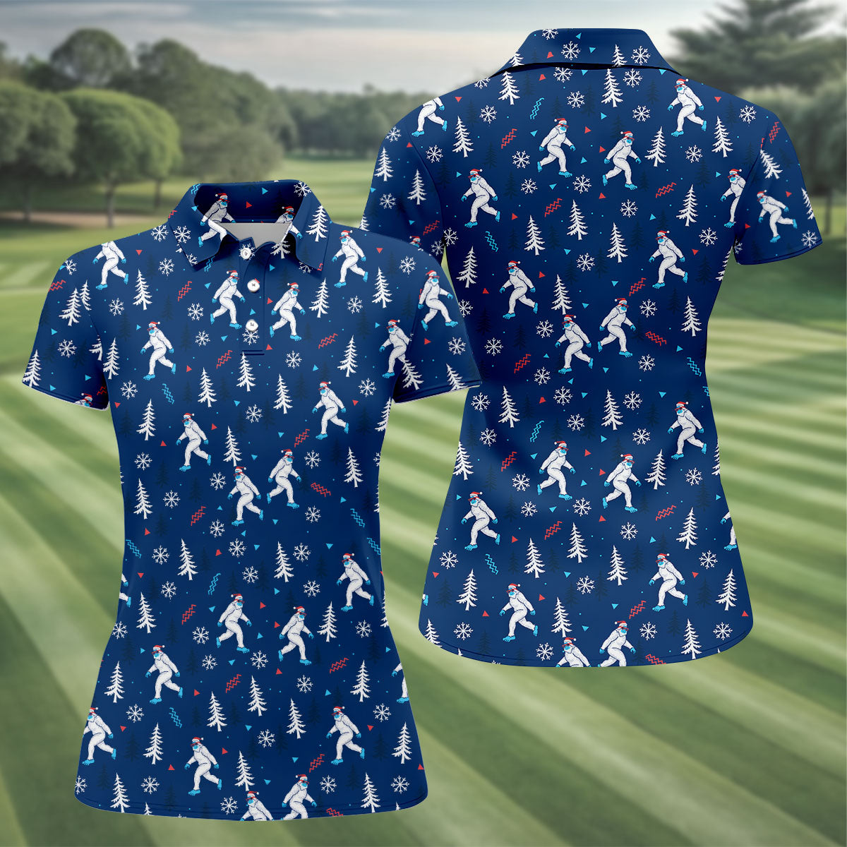 Yeti Ice Skating Christmas Golf Shirt, Women's Golf Tops, Printed Golf Shirt, Golf Shirts For Women