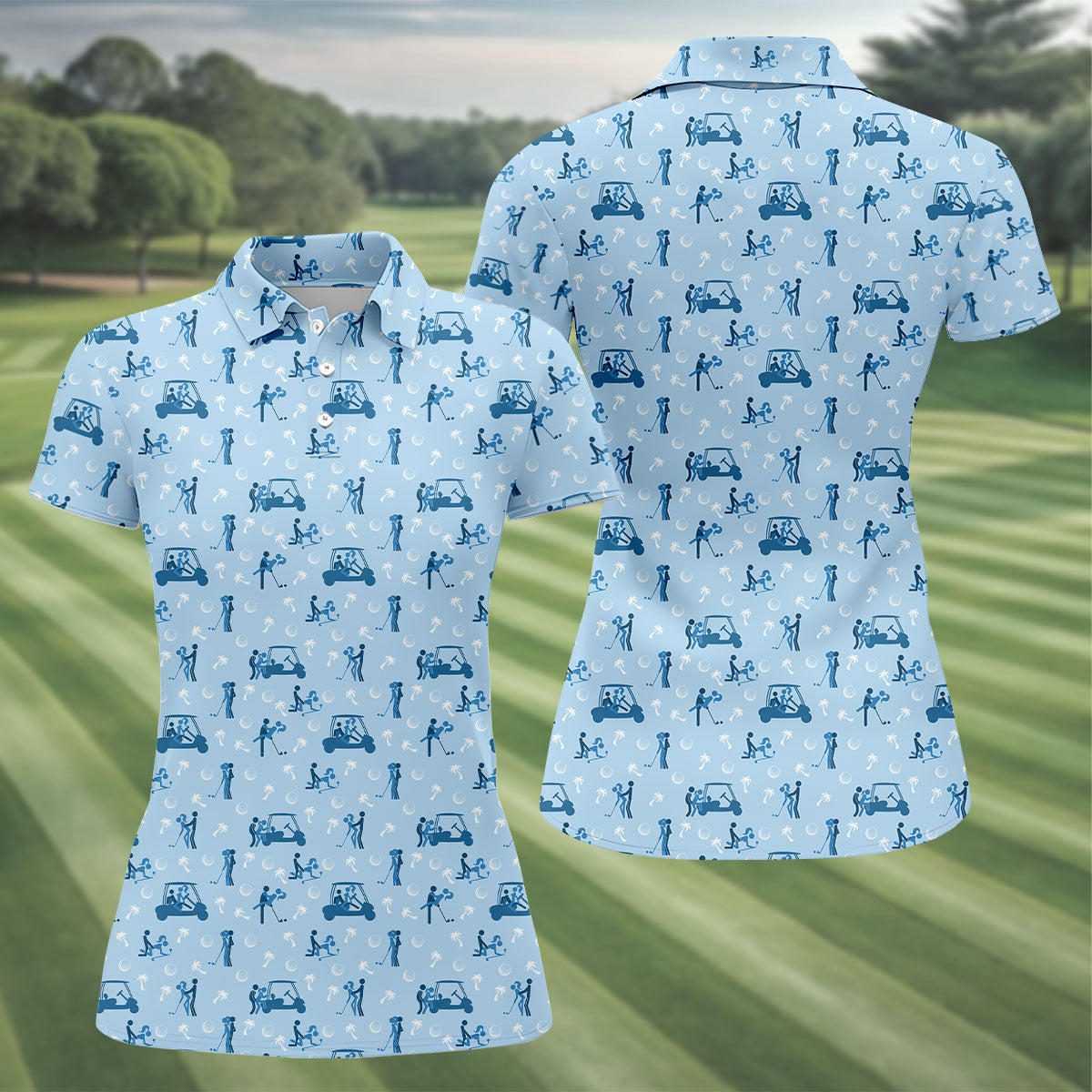 Naughty Couple Stick Figure Blue Funny Golf Shirt, Adult Humor Ladies Golf Polos, Golf Shirt For Women