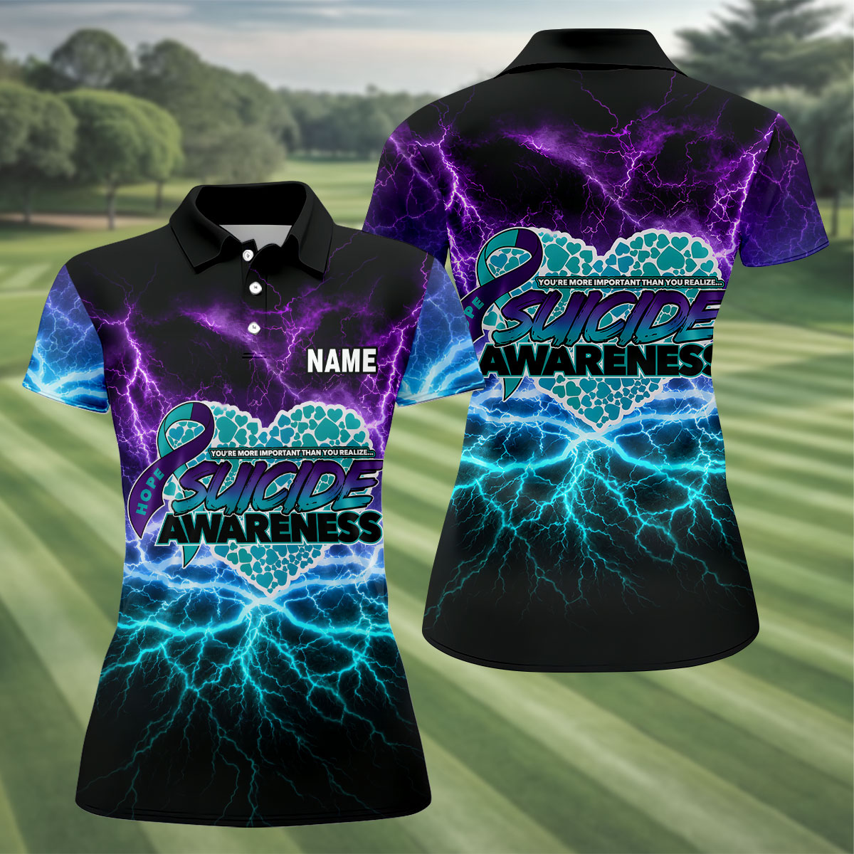 Suicide Awareness Hope Ribbon Lightning Golf Polo Shirt, Women’s Golf Polo