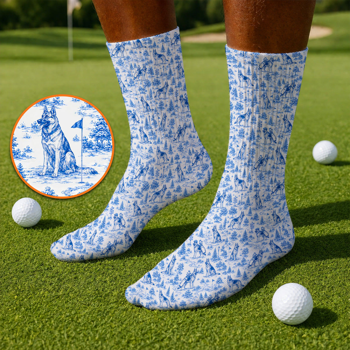 Toile De Jouy German Shepherd Golf Socks, German Shepherd Pattern Golf Sock, Dog Dad Golf Gift