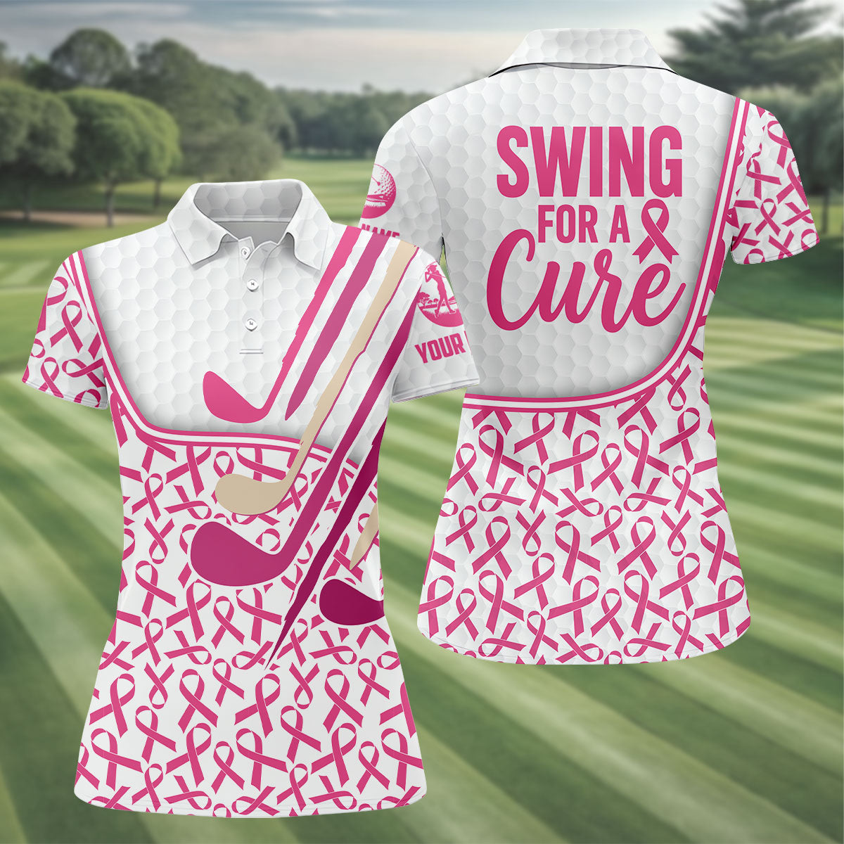 Custom Pink Ribbon Golf Club Breast Cancer Polo Shirt, Women’s Golf Polo, Ladies Golf Top
