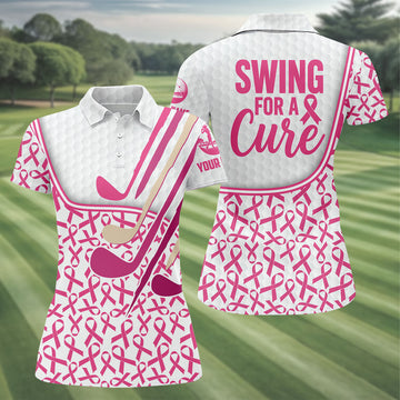 Custom Pink Ribbon Golf Club Breast Cancer Polo Shirt, Women’s Golf Polo, Ladies Golf Top