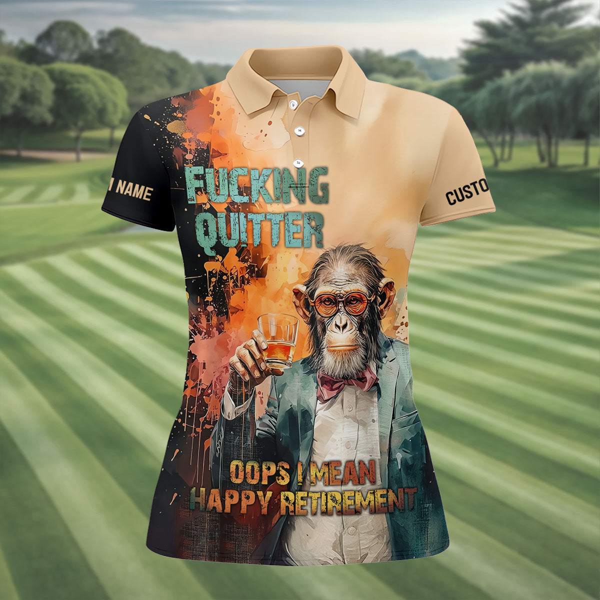 Funny Monkey Happy Retirement Golf Polo Shirt, Women’s Golf Apparel, Ladies Golf Tops