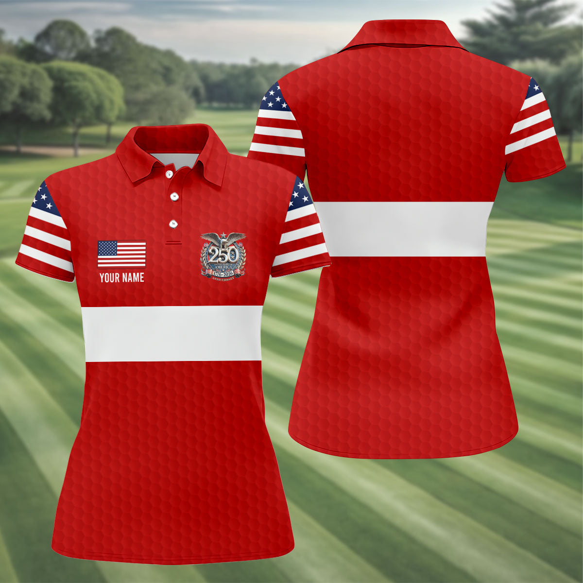 250 Years Red White Blue Stars And Stripes Golf Shirt, Patriotic 4th Of July Golf Shirt For Women